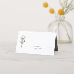 Taupe Green Minimalistisch Floral Bouquet Wedding Platzkarte