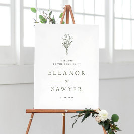 Taupe Green Minimalistisch Floral Bouquet Wedding Poster
