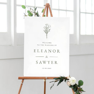 Taupe Green Minimalistisch Floral Bouquet Wedding Poster