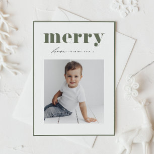 Taupe Green Retro Merry Typografie Foto Weihnachte Feiertagspostkarte