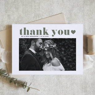 Taupe Green Retro Typografy Wedding Vielen Dank Postkarte