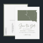 Taupe Green South Dakota Karte QR-Code Save the Da<br><div class="desc">Mit diesem QR-Code Save the Date Postcard mit einer eleganten Silhouette der South Dakota Staat Karte können Sie Ihre Süddakota Hochzeit stilvoll und modern verkünden. Dieses Save the Date gestaltete Hotel eignet sich ideal für Paare, die eine Hochzeit in den landschaftlichen Black Hills, der pulsierenden Stadt Sioux Falls oder den...</div>