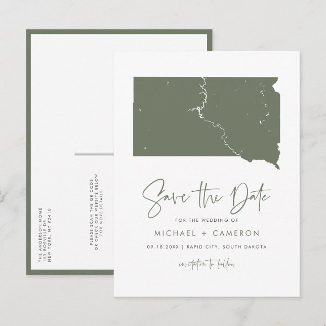 Taupe Green South Dakota Karte QR-Code Save the Da (Vorne/Hinten)