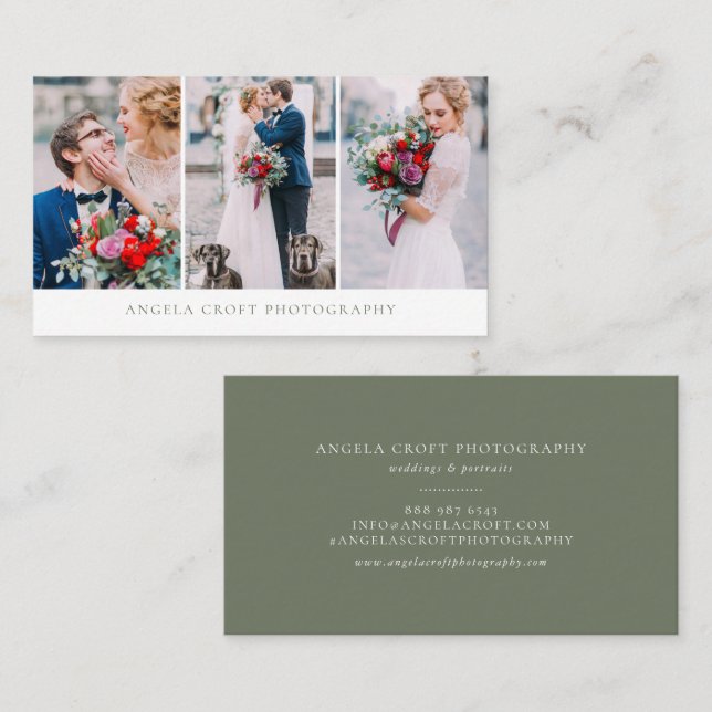 Taupe Green Three Foto Collage Fotograf Visitenkarte (Vorne/Hinten)