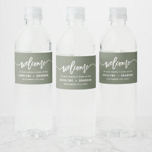 Taupe Green Willkommensbriefe Custom Wedding Wasserflaschenetikett