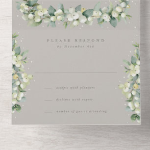 Taupe/Greige Snowberry+Eukalyptus Empfang nur All In One Einladung