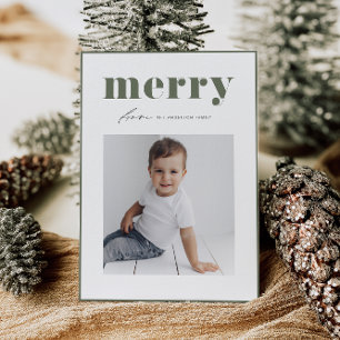 Taupe Grün Fette Merry-Typografie Foto Weihnachten