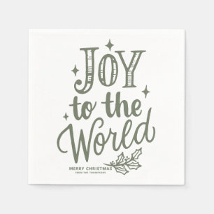 Taupe Grün Freude der Welt Schriftzug Weihnachten Serviette