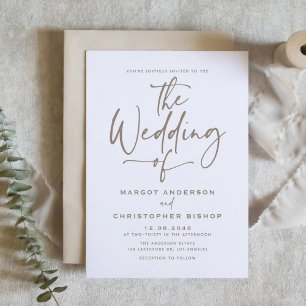 Taupe Hand Lettered Calligrafy Wedding Einladung