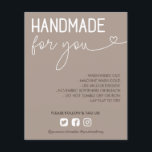 Taupe Handmade for You Wash Instructions Foto Flyer<br><div class="desc">Waschanleitung Einsteckkarte für Ihr kleines Geschäft mit handgefertigten Waren. Handgemacht für Sie in einer bezaubernden Kombination aus Vintagem Schriftart und Skript mit einem Herz in Weiß. Die Waschanleitung in Braun hinzufügen. Unter den weißen Social Media Icons, behandeln Ihre Social Media. Fügen Sie auf der Rückseite ein Foto zur Werbeaktion hinzu....</div>