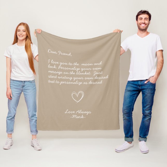 Taupe Handwriting Personalisiert Message Friends Fleecedecke (Beispiel)