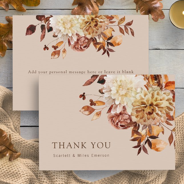 Taupe Herbstlaubs Floral Dankeskarte (Taupe Fall Leaves Watercolor Floral Thank You Card by Painted Paperie
)