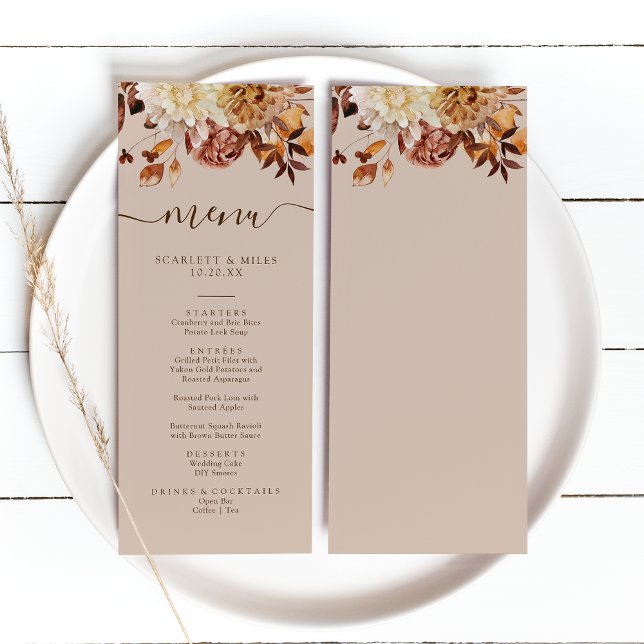 Taupe Herbstlaubs Menu Menükarte (Taupe Watercolor Fall Leaves Wedding Menu by Painted Paperie
)