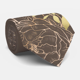 Taupe & Imitate Gold Peony Moderne Blumenhochzeit Krawatte