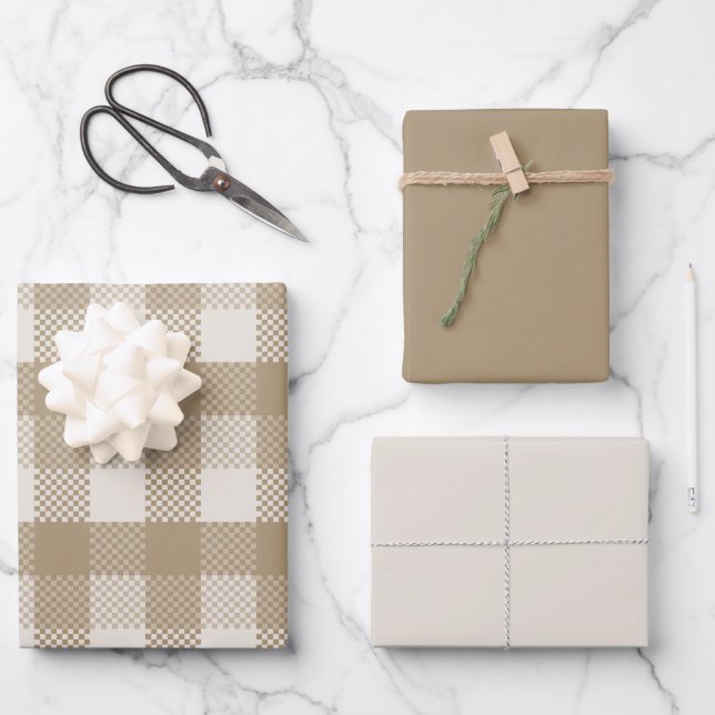 Taupe Kariertes Herbstmuster-Design Geschenkpapier Set (Vorderseite)