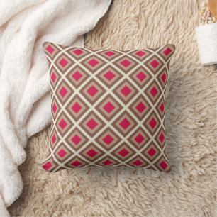 Taupe, leichte Taupe, Hot Pink Ikat Diamonds STayl Kissen
