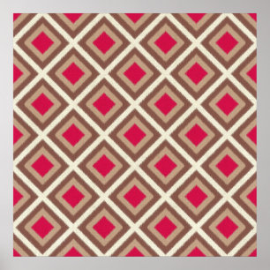 Taupe, leichte Taupe, Hot Pink Ikat Diamonds STayl Poster