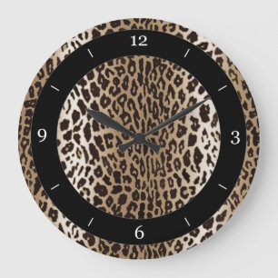 Taupe Leopard Animal Print Große Wanduhr
