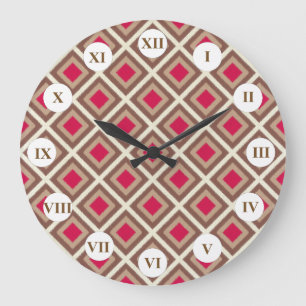 Taupe, Light Taupe, Hot Pink Ikat Diamonds STaylor Große Wanduhr