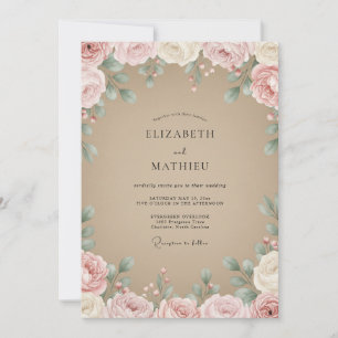 Taupe Lila Blütenhochzeit Einladung
