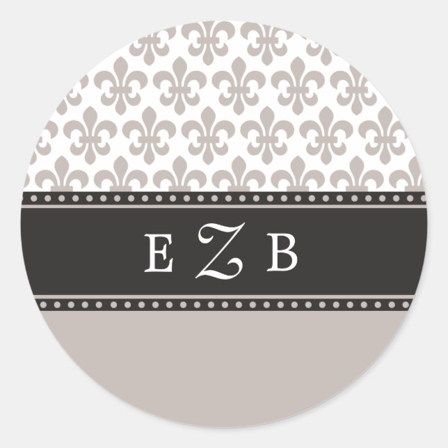 Taupe Lilie Wedding Monogram Sticker. Runder Aufkleber (Vorderseite)