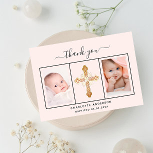 Taupe Mädchen-Blush-Pink-Foto-Dankeschön-Karte Einladung