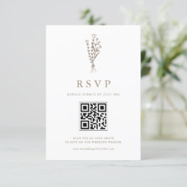 Taupe Minimailist Floral Bouquet QR Code Wedding RSVP Karte