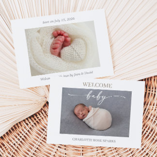 Taupe Minimal Welcome Baby Photo Announcement Card Einladung