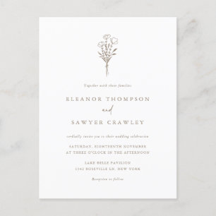 Taupe Minimalistisch Floral Bouquet QR Code Weddin Einladungspostkarte