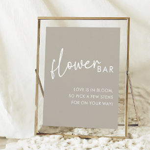 Taupe Minimalistisch Script Brautparty Blume Bar Poster