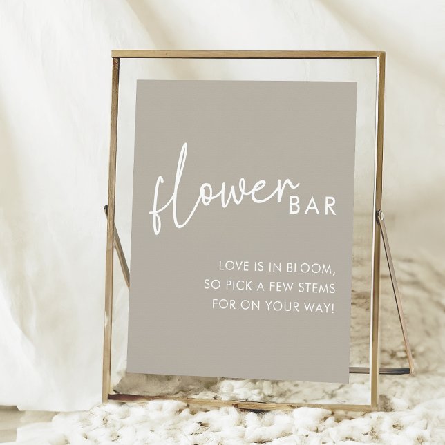 Taupe Minimalistisch Script Brautparty Blume Bar Poster (Von Creator hochgeladen)