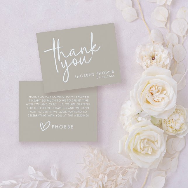 Taupe Minimalistisch Script Brautparty Flat Dankeskarte (Von Creator hochgeladen)