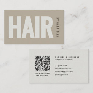 Taupe-Minimalistischer-Friseur-QR-Code Visitenkarte