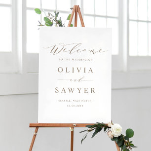 Taupe Minimalistisches Script Wedding Willkommen Poster