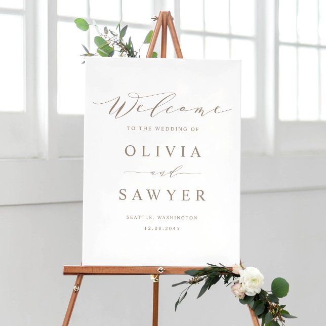 Taupe Minimalistisches Script Wedding Willkommen Poster (Von Creator hochgeladen)