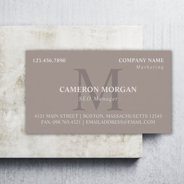 Taupe Mit Monogramm Beruflich Visitenkarte (Von Creator hochgeladen)