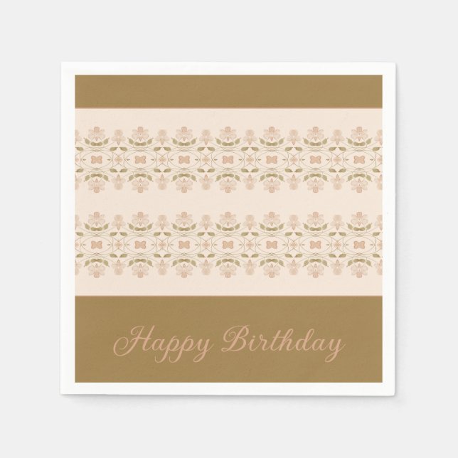 Taupe mit rosa Floral Serviette (Vorderseite)