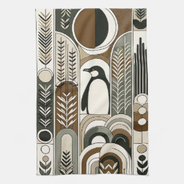 Taupe Mocha Abstrakt Gran Arcs Pattern Pinguin Geschirrtuch