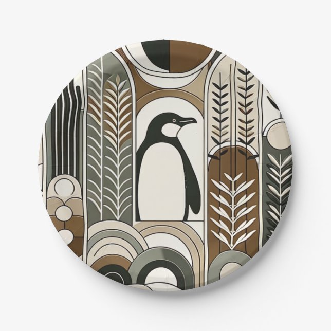 Taupe Mocha Abstrakt Gran Arcs Pattern Pinguin Pappteller (Vorderseite)