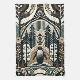 Taupe Mocha Elfenbeinpinguinwald mit Arkaden Geschirrtuch