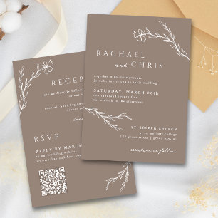 Taupe Mocha Simple Boho Floral QR Code Einladung