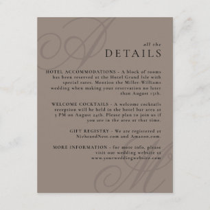 Taupe Modern Edge Elegante Monogram Details Begleitkarte