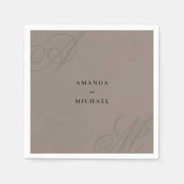 Taupe Modern Edge Elegante Monogram Wedding Serviette