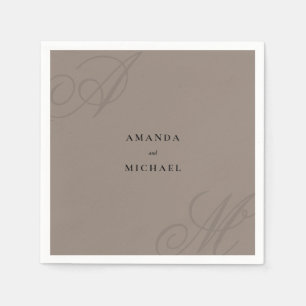 Taupe Modern Edge Elegante Monogram Wedding Serviette
