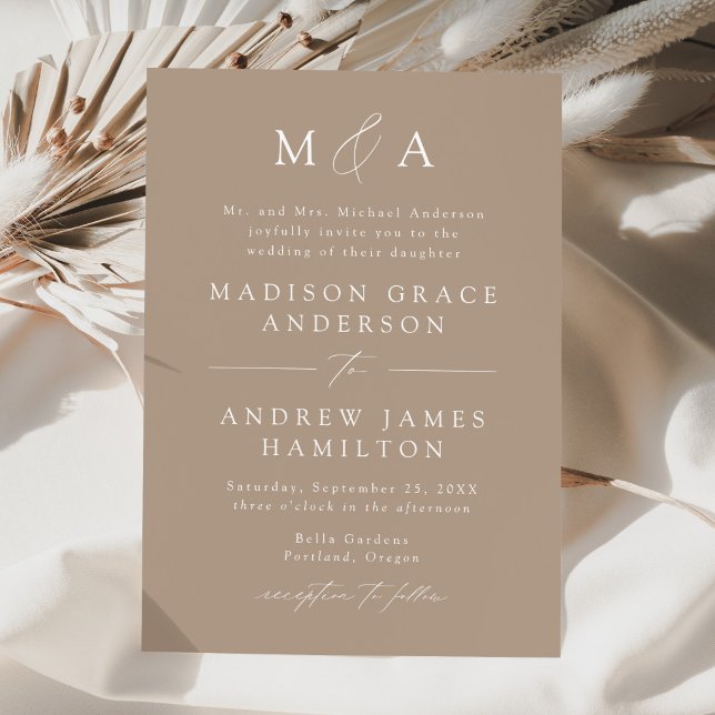 Taupe Modern Elegance Monogram Wedding Einladung (Von Creator hochgeladen)