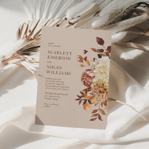 Taupe Modern Fall Terracotta Floral Wedding Einladung