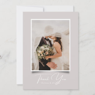 Taupe Modern Foto Frame Wedding Danke Karte