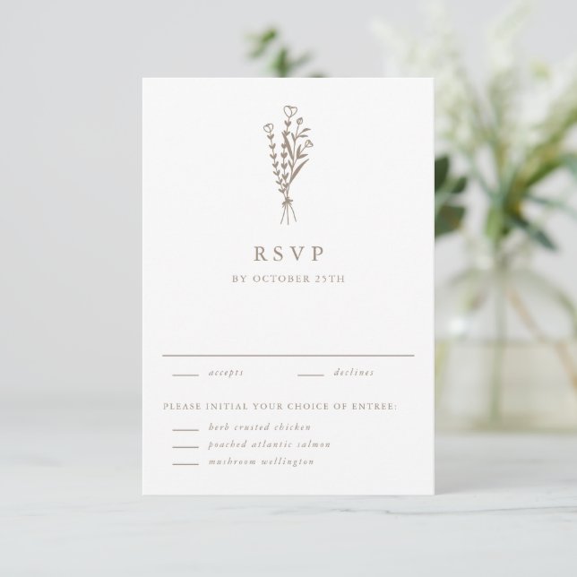 Taupe Moderne Minimalistische Blumenzwiebeln RSVP Karte (Stehend Vorderseite)