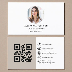 Taupe modernes Foto mit QR-Code Social Media Visitenkarte