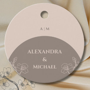 Taupe Monogram Floral Japandi Wedding Vielen Dank Geschenkanhänger
